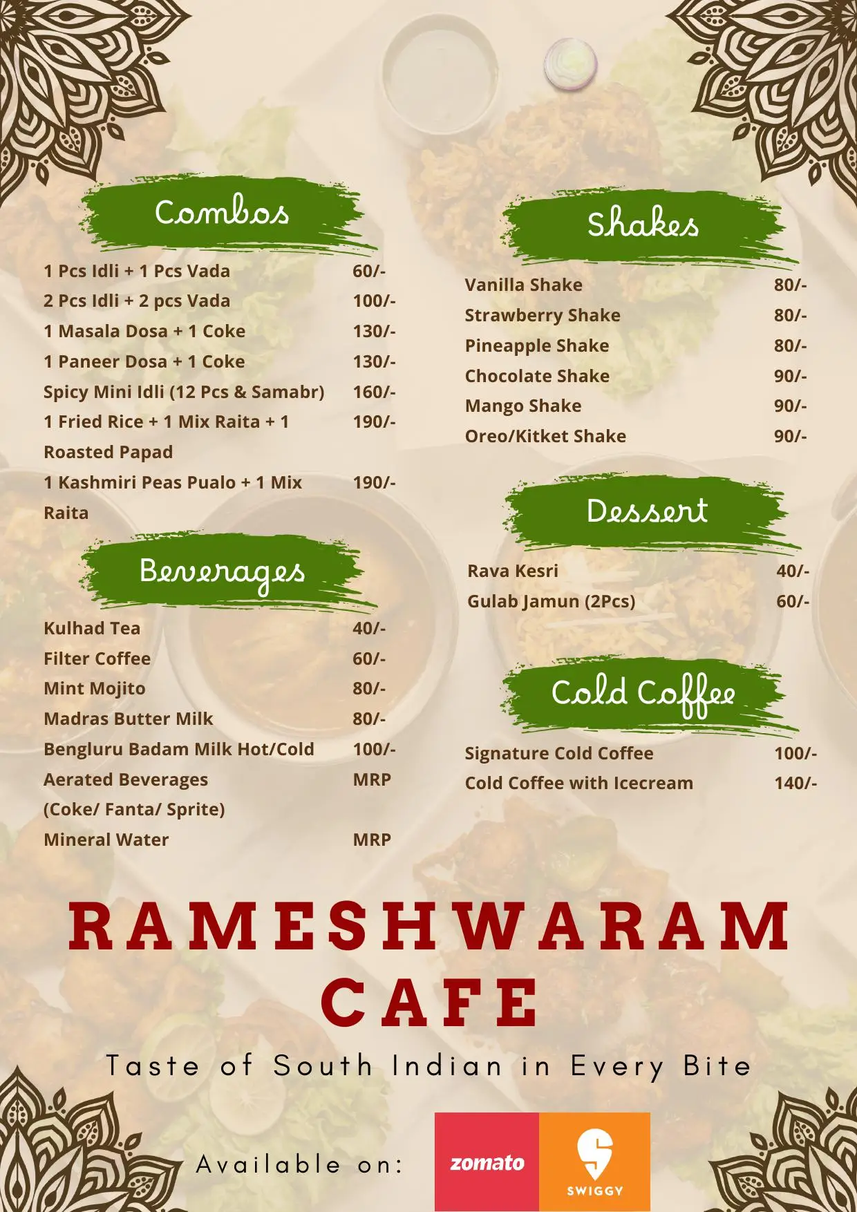 Rameshwaram cafe menu